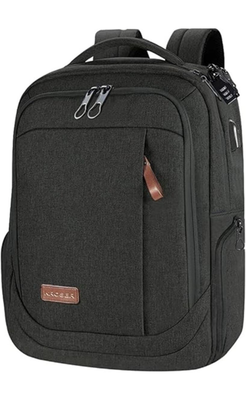 Kroser Laptop Backpack Charcoal Black With USB